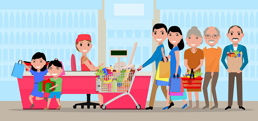 Clientes comprando no supermercado mostrando exemplo de economia comportamental