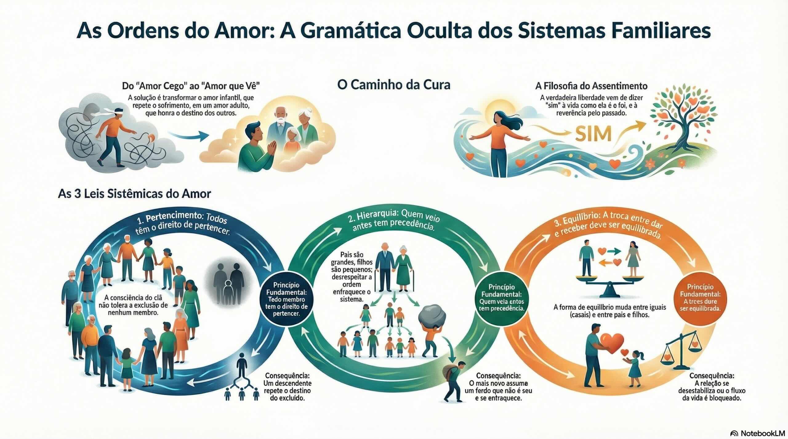 Infográfico sobre alma arcaica, amor que vê e Ordens do Amor na visão de Bert Hellinger